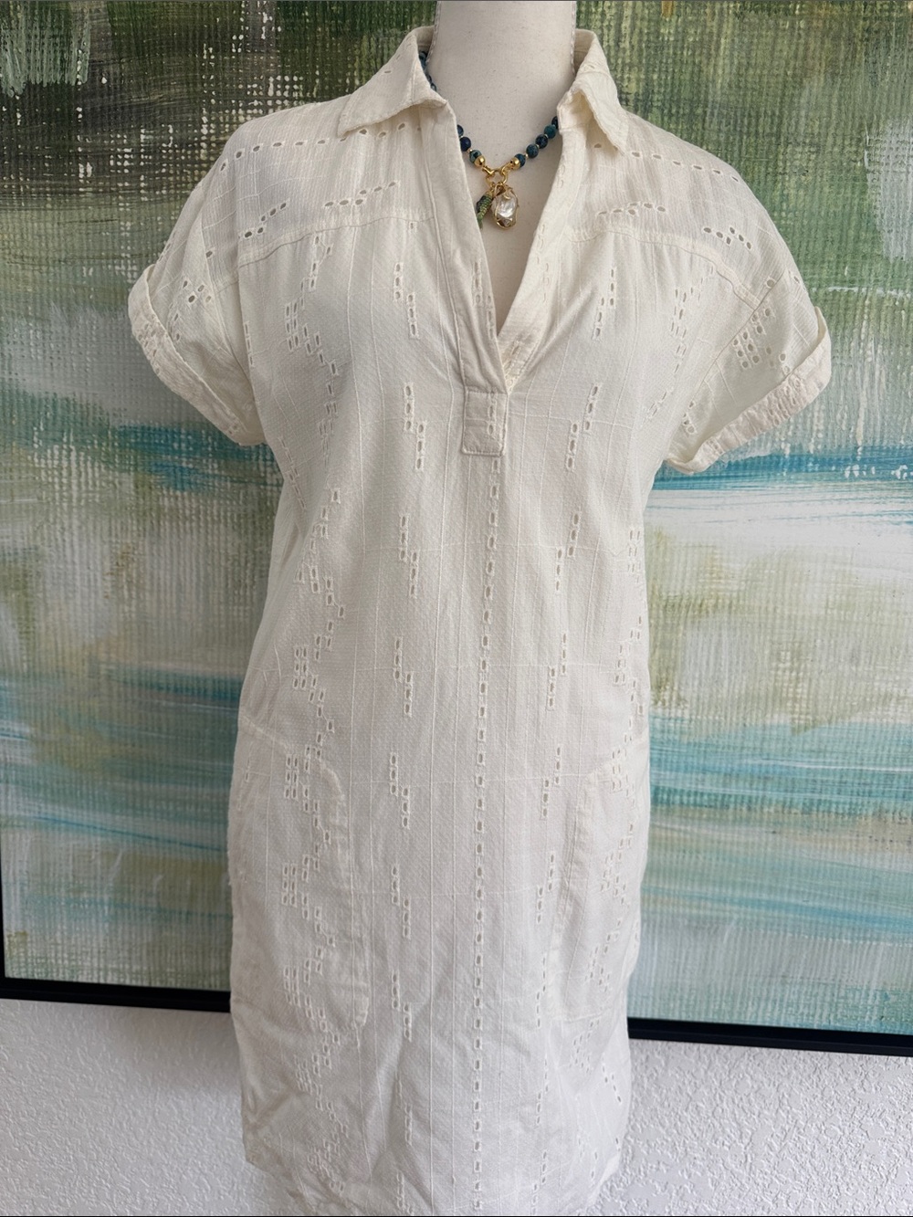 Prana Cream Cotton 2 side pocket Shirtdress SZ XS Casual Spring/Summer Dress
